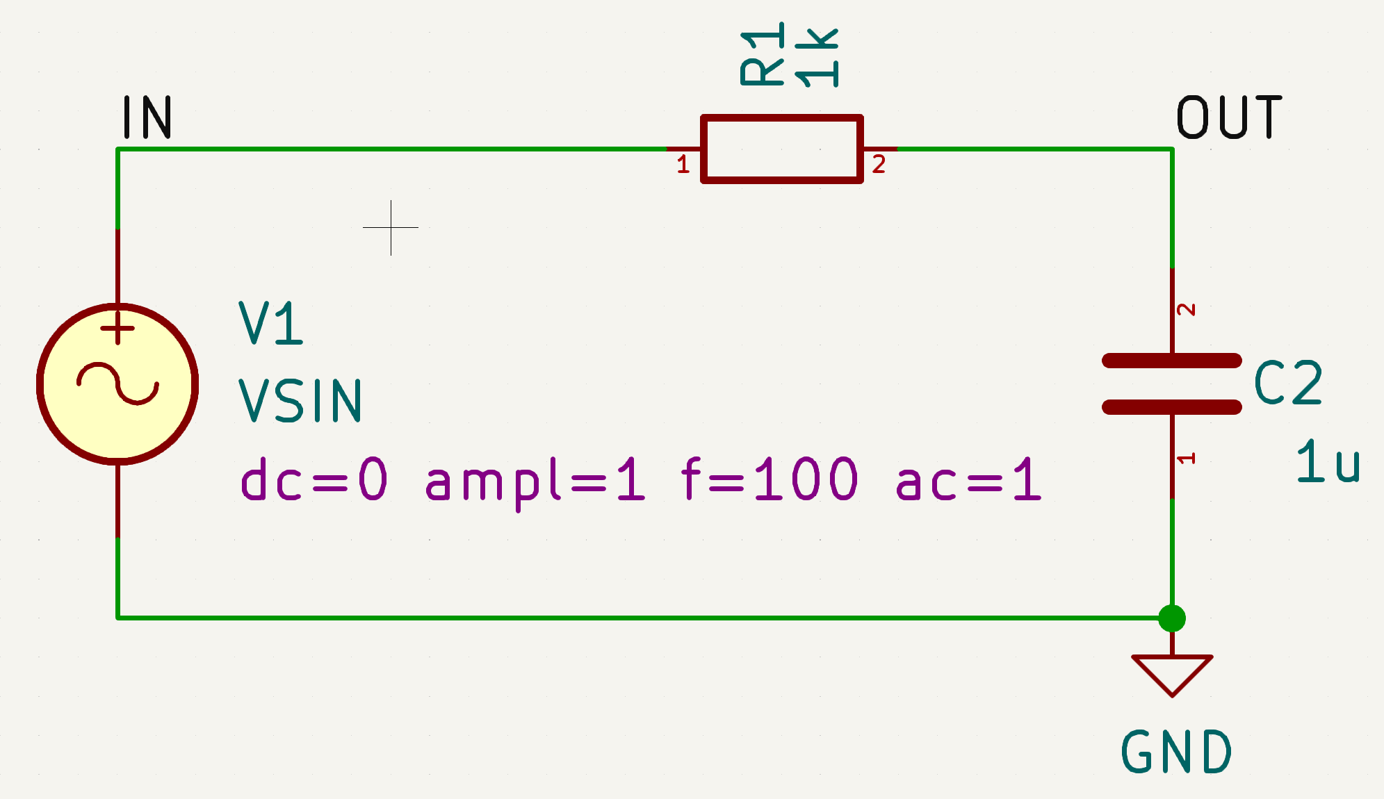 1阶RC低通滤波器原理图