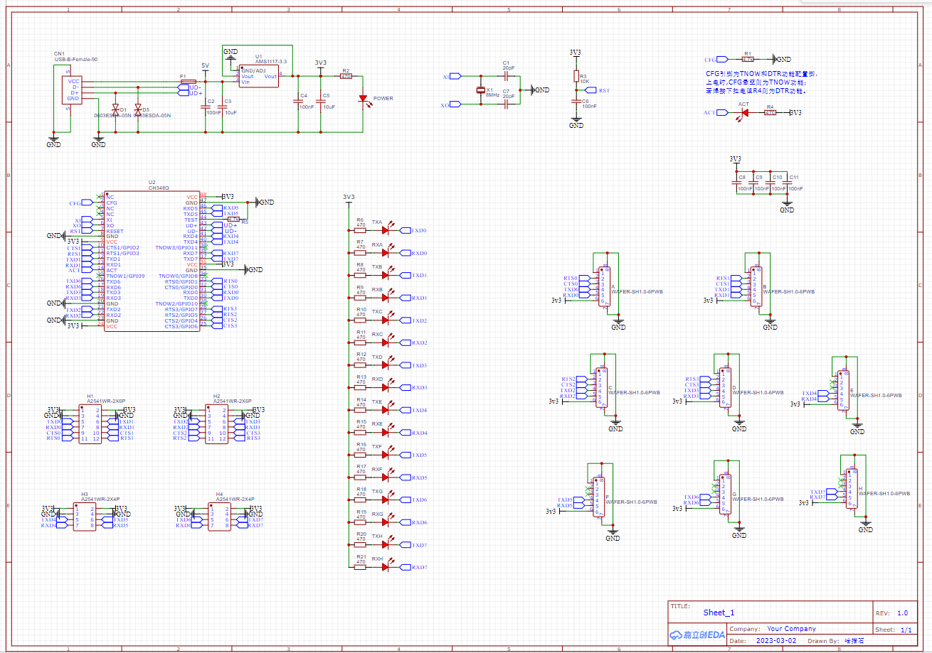 原理图 USB转8路串口原理图